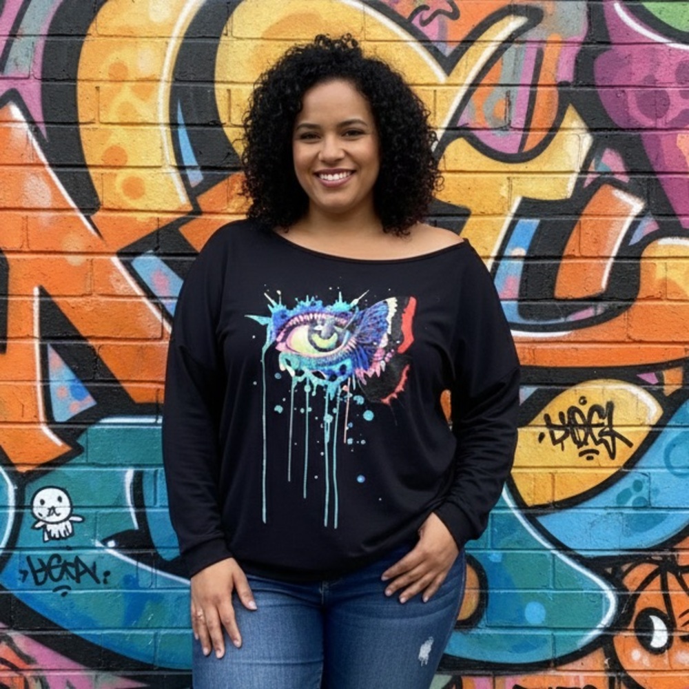 Magic Black Sweatshirt with Colorful Eye Graphic